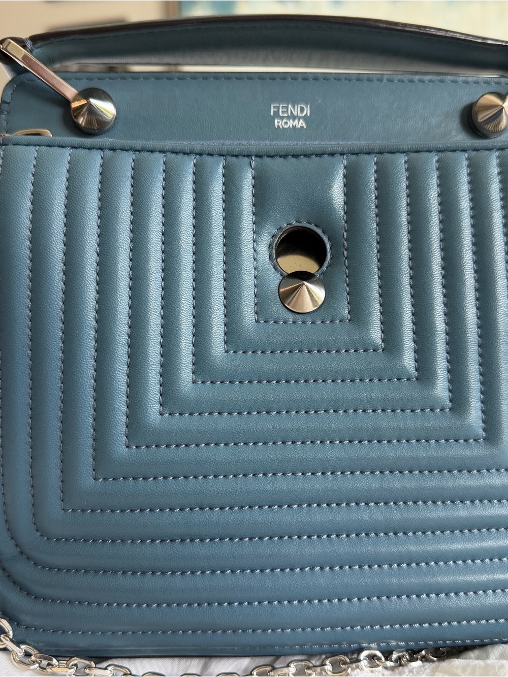Fendi Quilted Leather Crossbody Bag in Slate Blue